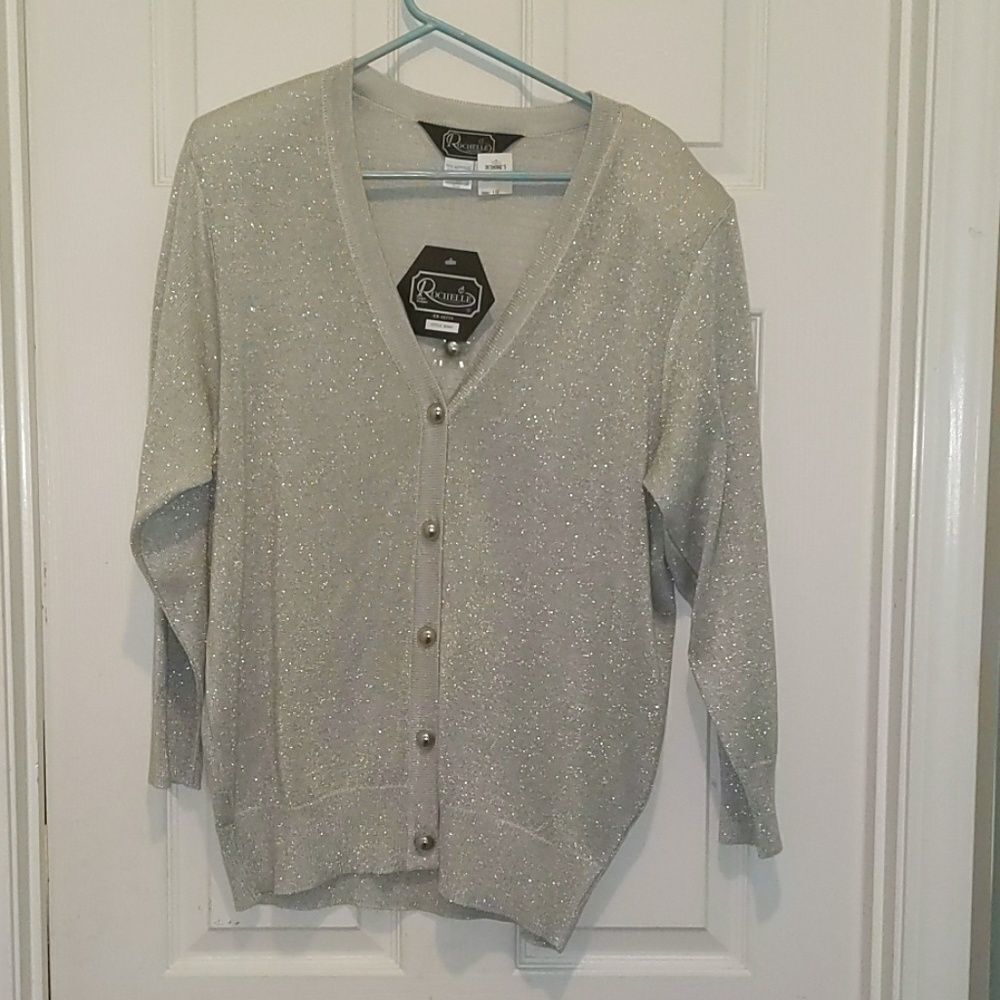 Rochelle silver shimmer cardigan Sz L NWT